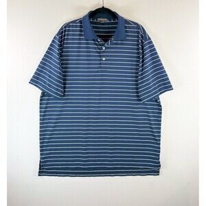 Peter Millar Men Polo Shirt Blue Stripe Performance Short Sleeve Golf Stretch XL